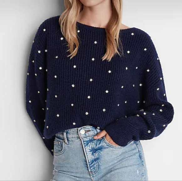 NWT EXPRESS Embellished Twist Sweater - Picture 2 of 8